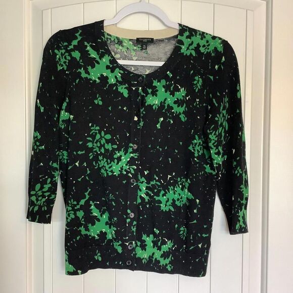 Talbots Petites Black & Green Floral Cardigan - Picture 1 of 6
